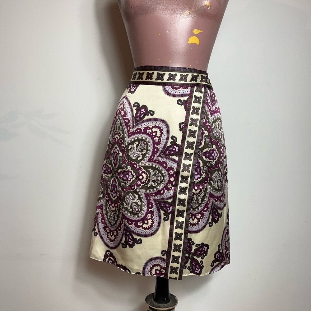 Vintage Satin Elegant Purple and Cream Wraparound Skirt